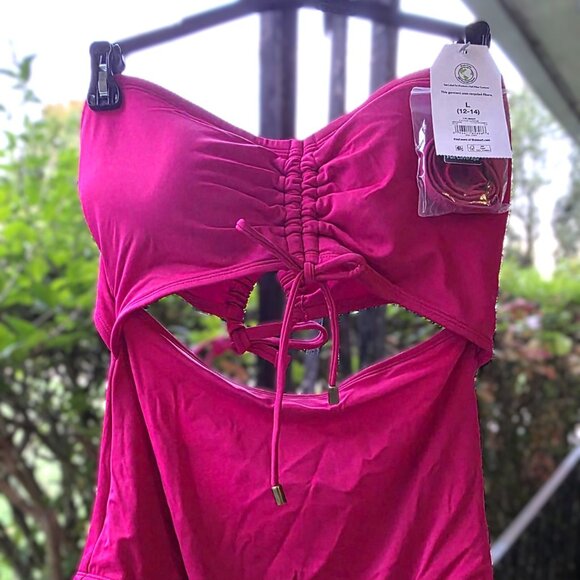 Time and Tru Pink One Piece Swimsuit Size Large NWT Women's Bathing Suit - Picture 2 of 6